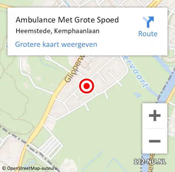 Locatie op kaart van de 112 melding: Ambulance Met Grote Spoed Naar Heemstede, Kemphaanlaan op 26 december 2021 11:37