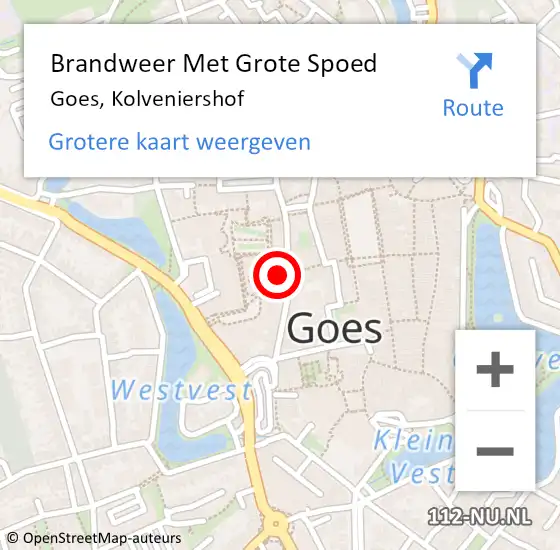 Locatie op kaart van de 112 melding: Brandweer Met Grote Spoed Naar Goes, Kolveniershof op 3 juli 2014 12:25