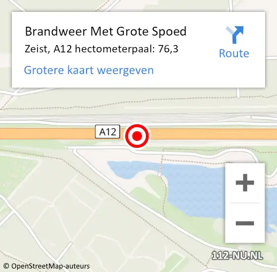 Locatie op kaart van de 112 melding: Brandweer Met Grote Spoed Naar Zeist, A12 hectometerpaal: 76,3 op 26 december 2021 13:30