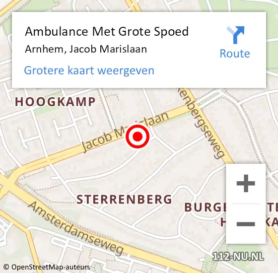 Locatie op kaart van de 112 melding: Ambulance Met Grote Spoed Naar Arnhem, Jacob Marislaan op 26 december 2021 13:46