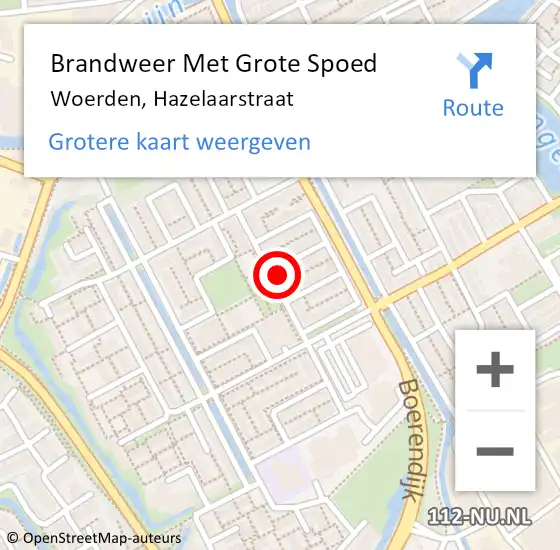 Locatie op kaart van de 112 melding: Brandweer Met Grote Spoed Naar Woerden, Hazelaarstraat op 26 december 2021 14:29