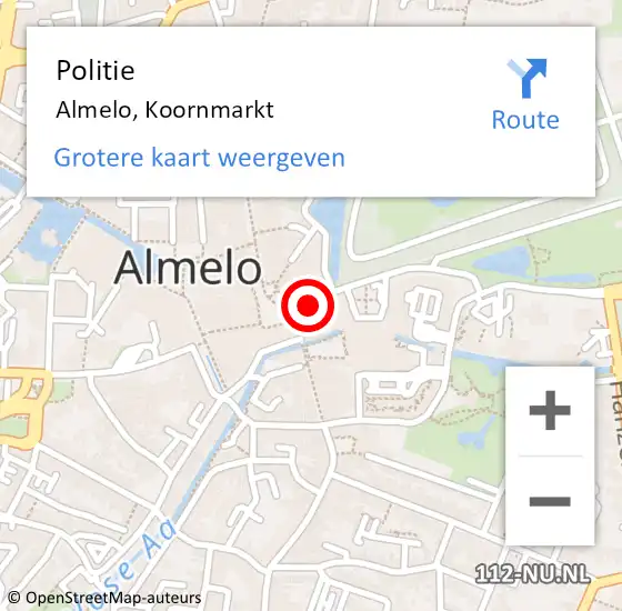 Locatie op kaart van de 112 melding: Politie Almelo, Koornmarkt op 26 december 2021 14:51