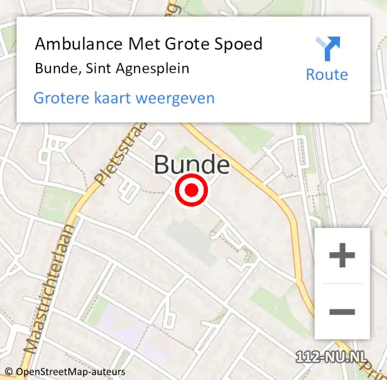 Locatie op kaart van de 112 melding: Ambulance Met Grote Spoed Naar Bunde, Sint Agnesplein op 3 juli 2014 12:38