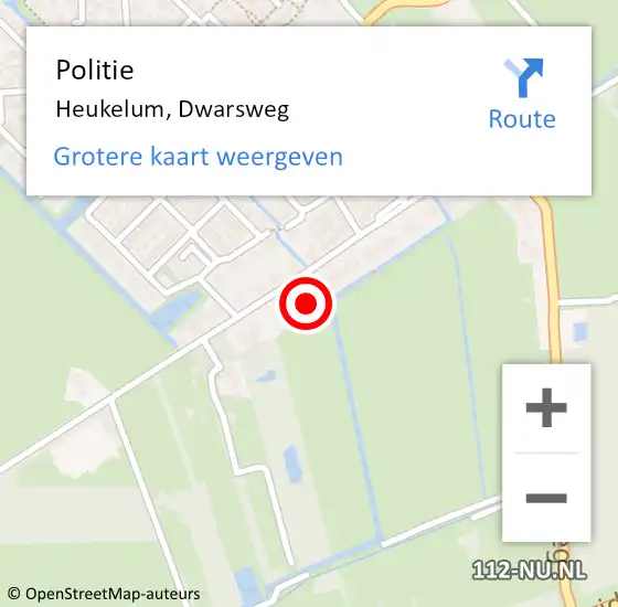 Locatie op kaart van de 112 melding: Politie Heukelum, Dwarsweg op 26 december 2021 14:52