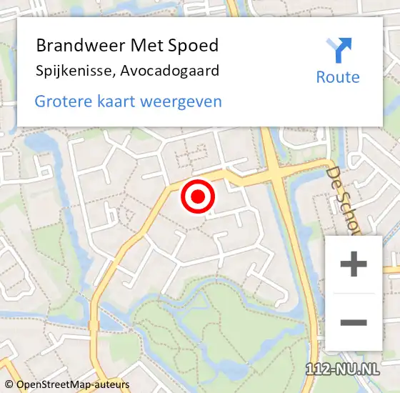 Locatie op kaart van de 112 melding: Brandweer Met Spoed Naar Spijkenisse, Avocadogaard op 26 december 2021 15:12