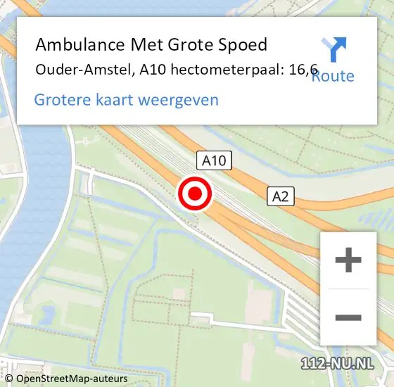 Locatie op kaart van de 112 melding: Ambulance Met Grote Spoed Naar Amsterdam, A10 hectometerpaal: 16,6 op 26 december 2021 15:39