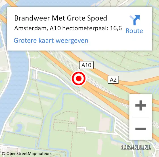 Locatie op kaart van de 112 melding: Brandweer Met Grote Spoed Naar Amsterdam, A10 hectometerpaal: 16,6 op 26 december 2021 15:44