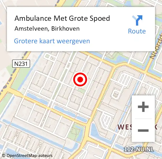 Locatie op kaart van de 112 melding: Ambulance Met Grote Spoed Naar Amstelveen, Birkhoven op 26 december 2021 15:46