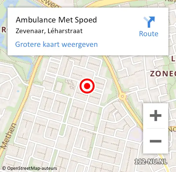 Locatie op kaart van de 112 melding: Ambulance Met Spoed Naar Zevenaar, Léharstraat op 26 december 2021 16:59