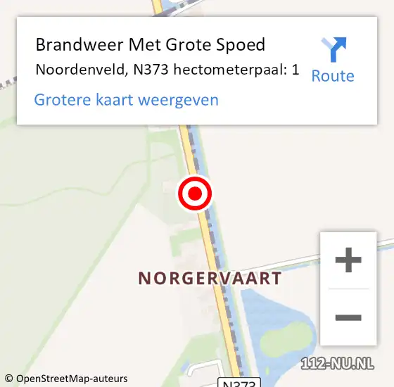 Locatie op kaart van de 112 melding: Brandweer Met Grote Spoed Naar Noordenveld, N373 hectometerpaal: 1 op 26 december 2021 17:34