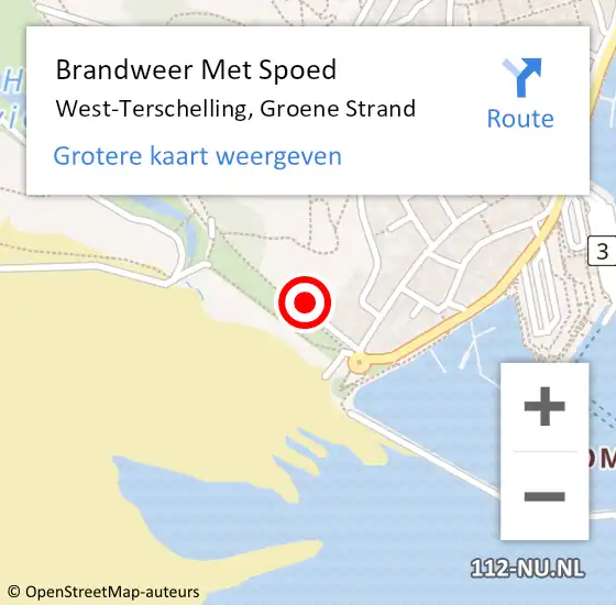 Locatie op kaart van de 112 melding: Brandweer Met Spoed Naar West-Terschelling, Groene Strand op 26 december 2021 17:46