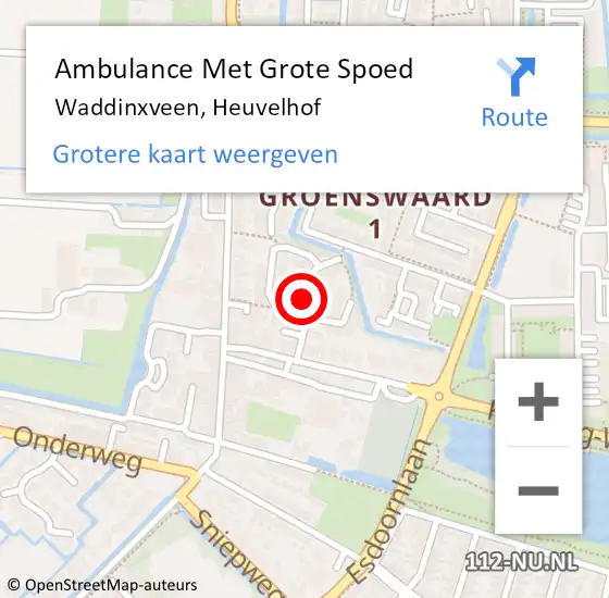 Locatie op kaart van de 112 melding: Ambulance Met Grote Spoed Naar Waddinxveen, Heuvelhof op 26 december 2021 18:24