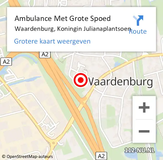 Locatie op kaart van de 112 melding: Ambulance Met Grote Spoed Naar Waardenburg, Koningin Julianaplantsoen op 26 december 2021 18:53