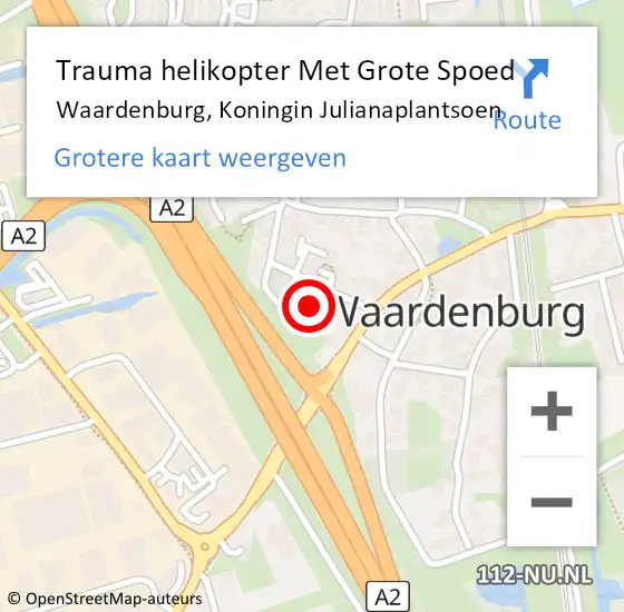 Locatie op kaart van de 112 melding: Trauma helikopter Met Grote Spoed Naar Waardenburg, Koningin Julianaplantsoen op 26 december 2021 18:55