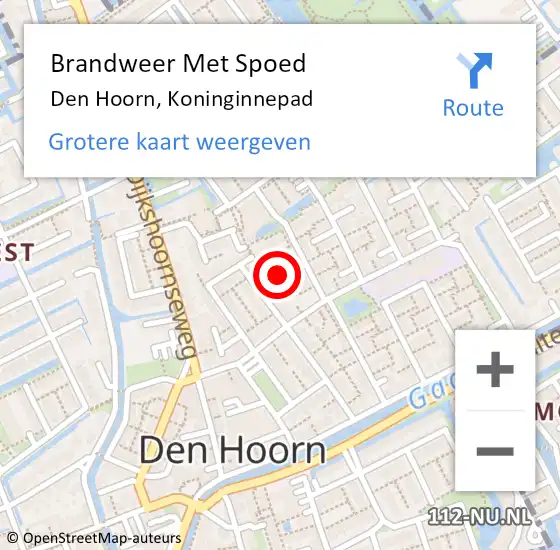 Locatie op kaart van de 112 melding: Brandweer Met Spoed Naar Den Hoorn, Koninginnepad op 26 december 2021 19:26