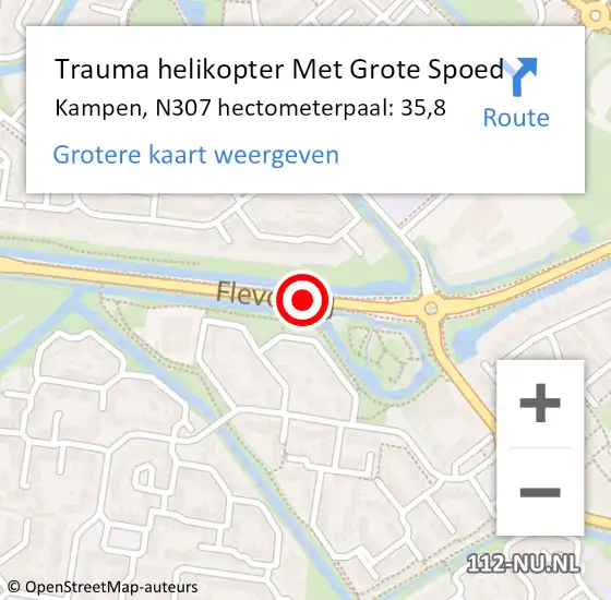 Locatie op kaart van de 112 melding: Trauma helikopter Met Grote Spoed Naar Kampen, N307 hectometerpaal: 35,8 op 26 december 2021 19:54