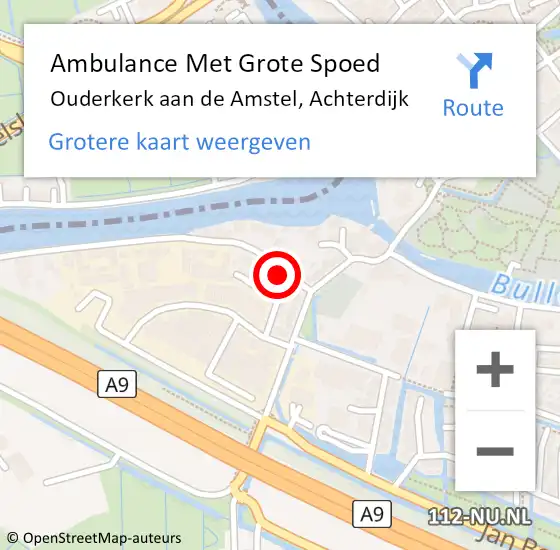 Locatie op kaart van de 112 melding: Ambulance Met Grote Spoed Naar Ouderkerk aan de Amstel, Achterdijk op 26 december 2021 20:04