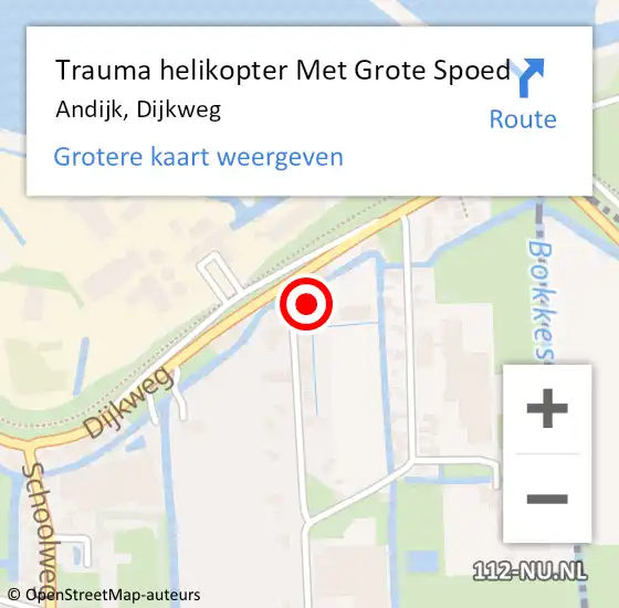 Locatie op kaart van de 112 melding: Trauma helikopter Met Grote Spoed Naar Andijk, Dijkweg op 26 december 2021 20:13