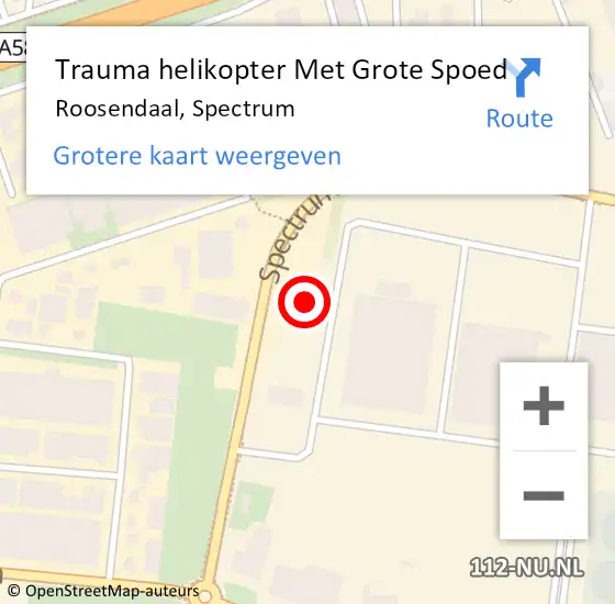 Locatie op kaart van de 112 melding: Trauma helikopter Met Grote Spoed Naar Roosendaal, Spectrum op 26 december 2021 20:31