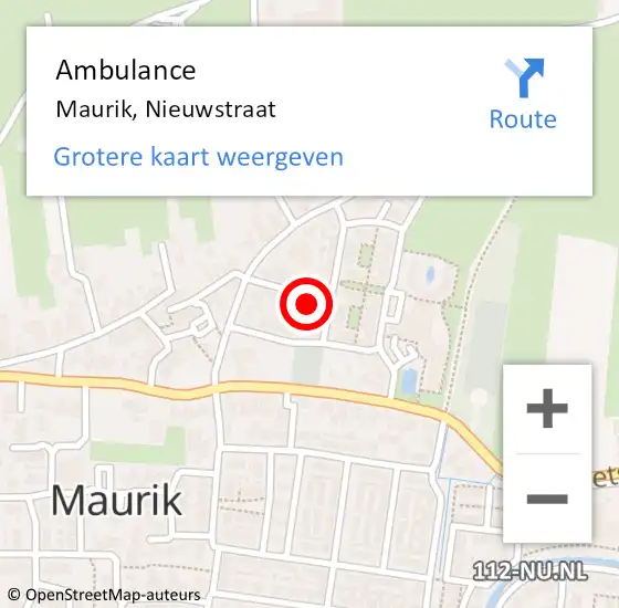 Locatie op kaart van de 112 melding: Ambulance Maurik, Nieuwstraat op 3 juli 2014 13:04