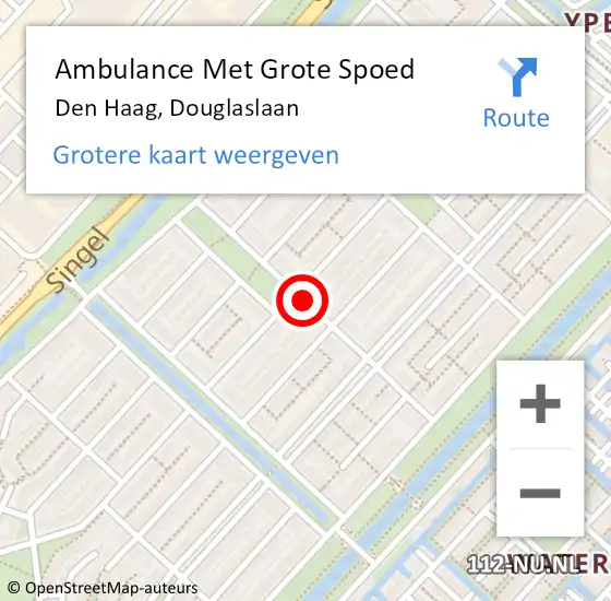 Locatie op kaart van de 112 melding: Ambulance Met Grote Spoed Naar Den Haag, Douglaslaan op 26 december 2021 21:11