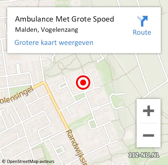 Locatie op kaart van de 112 melding: Ambulance Met Grote Spoed Naar Malden, Vogelenzang op 26 december 2021 21:11