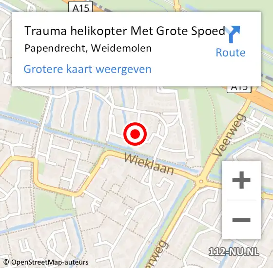 Locatie op kaart van de 112 melding: Trauma helikopter Met Grote Spoed Naar Papendrecht, Weidemolen op 26 december 2021 21:18