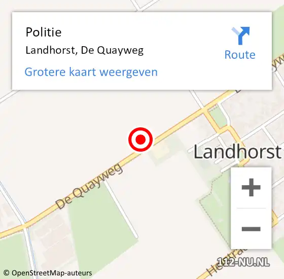 Locatie op kaart van de 112 melding: Politie Landhorst, De Quayweg op 26 december 2021 21:35