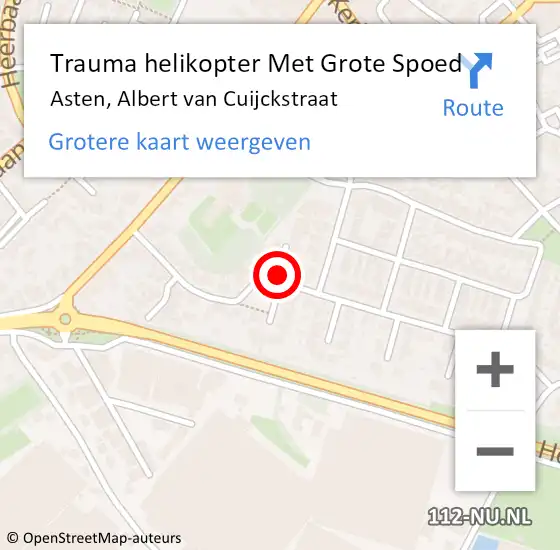 Locatie op kaart van de 112 melding: Trauma helikopter Met Grote Spoed Naar Asten, Albert van Cuijckstraat op 26 december 2021 22:33