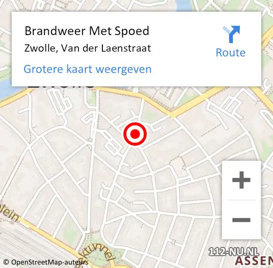 Locatie op kaart van de 112 melding: Brandweer Met Spoed Naar Zwolle, Van der Laenstraat op 26 december 2021 22:47