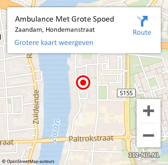 Locatie op kaart van de 112 melding: Ambulance Met Grote Spoed Naar Zaandam, Hondemanstraat op 27 december 2021 00:58