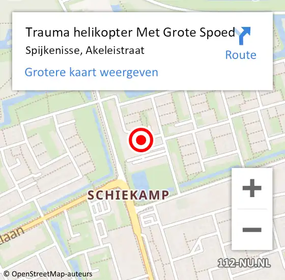 Locatie op kaart van de 112 melding: Trauma helikopter Met Grote Spoed Naar Spijkenisse, Akeleistraat op 27 december 2021 01:03