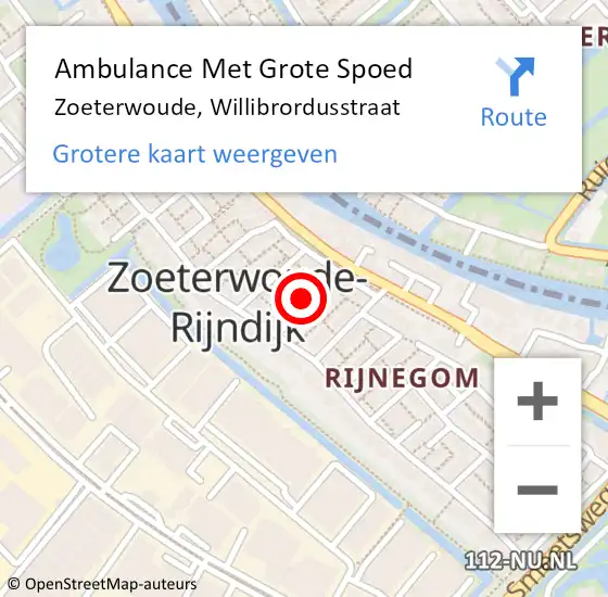 Locatie op kaart van de 112 melding: Ambulance Met Grote Spoed Naar Zoeterwoude, Willibrordusstraat op 27 december 2021 01:25