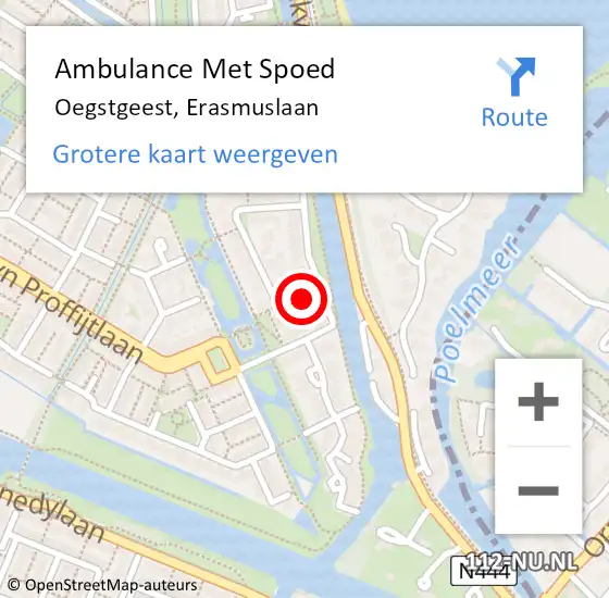 Locatie op kaart van de 112 melding: Ambulance Met Spoed Naar Oegstgeest, Erasmuslaan op 27 december 2021 02:40