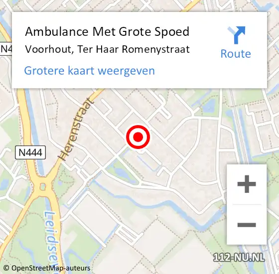 Locatie op kaart van de 112 melding: Ambulance Met Grote Spoed Naar Voorhout, Ter Haar Romenystraat op 27 december 2021 04:06