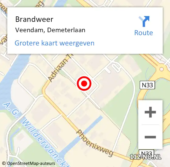 Locatie op kaart van de 112 melding: Brandweer Veendam, Demeterlaan op 27 december 2021 07:04