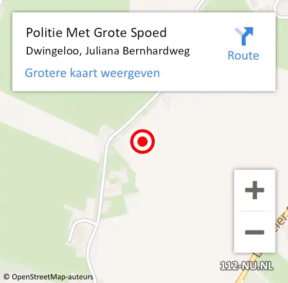 Locatie op kaart van de 112 melding: Politie Met Grote Spoed Naar Dwingeloo, Juliana Bernhardweg op 27 december 2021 07:10