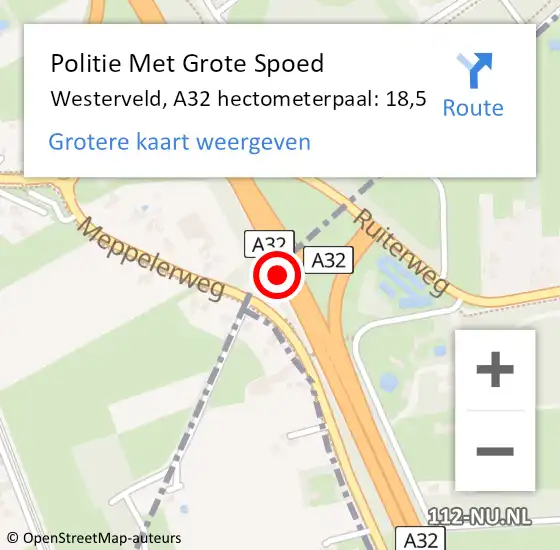 Locatie op kaart van de 112 melding: Politie Met Grote Spoed Naar Westerveld, A32 hectometerpaal: 18,5 op 27 december 2021 07:13