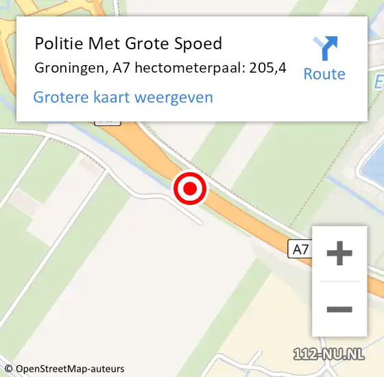 Locatie op kaart van de 112 melding: Politie Met Grote Spoed Naar Groningen, A7 hectometerpaal: 205,4 op 27 december 2021 07:29