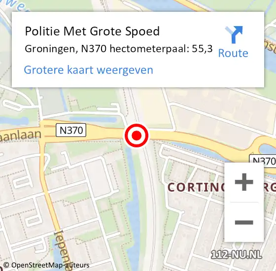 Locatie op kaart van de 112 melding: Politie Met Grote Spoed Naar Groningen, N370 hectometerpaal: 55,3 op 27 december 2021 08:05