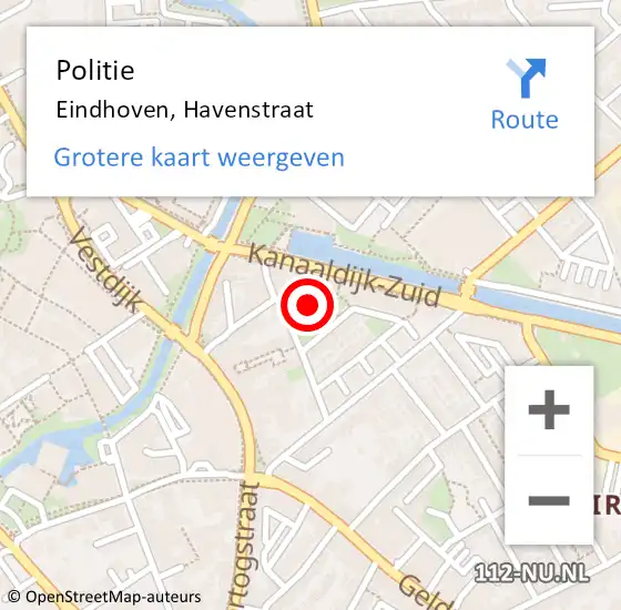 Locatie op kaart van de 112 melding: Politie Eindhoven, Havenstraat op 27 december 2021 08:31