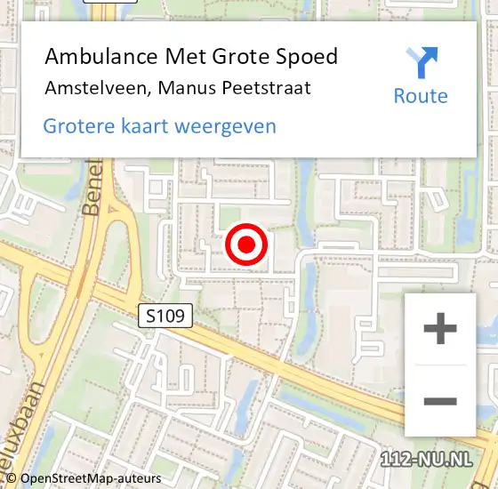 Locatie op kaart van de 112 melding: Ambulance Met Grote Spoed Naar Amstelveen, Manus Peetstraat op 27 december 2021 08:36