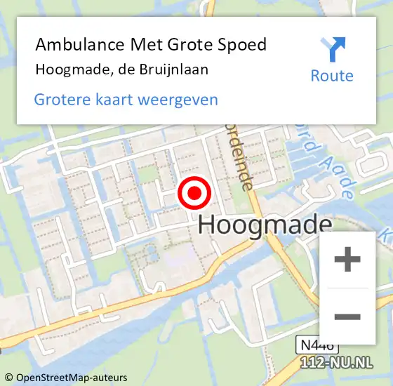 Locatie op kaart van de 112 melding: Ambulance Met Grote Spoed Naar Hoogmade, de Bruijnlaan op 27 december 2021 08:58