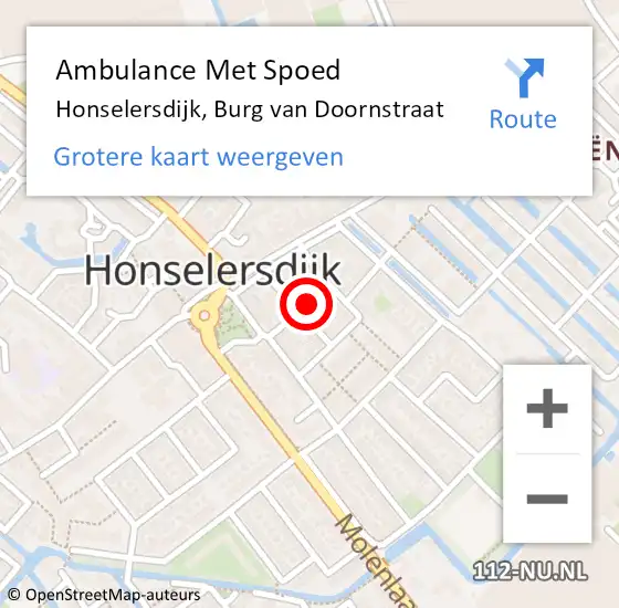 Locatie op kaart van de 112 melding: Ambulance Met Spoed Naar Honselersdijk, Burg van Doornstraat op 27 december 2021 09:01