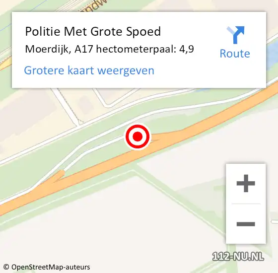 Locatie op kaart van de 112 melding: Politie Met Grote Spoed Naar Moerdijk, A17 hectometerpaal: 4,9 op 27 december 2021 09:48