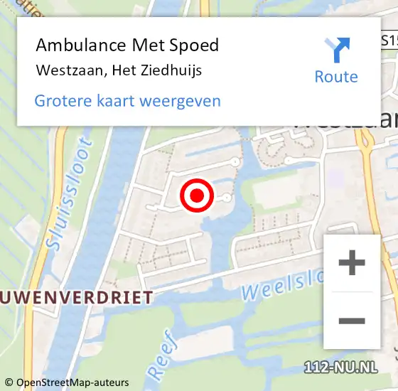 Locatie op kaart van de 112 melding: Ambulance Met Spoed Naar Westzaan, Het Ziedhuijs op 27 december 2021 11:11