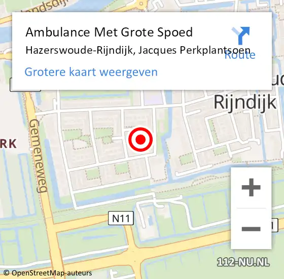 Locatie op kaart van de 112 melding: Ambulance Met Grote Spoed Naar Hazerswoude-Rijndijk, Jacques Perkplantsoen op 27 december 2021 12:51