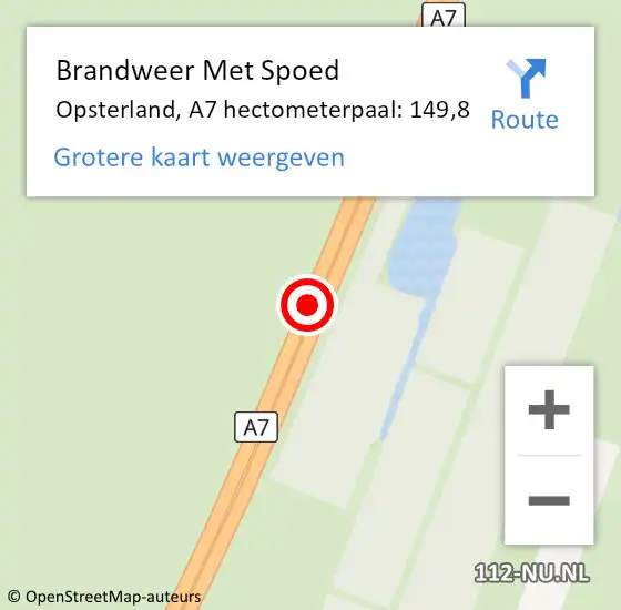 Locatie op kaart van de 112 melding: Brandweer Met Spoed Naar Opsterland, A7 hectometerpaal: 149,8 op 27 december 2021 13:15