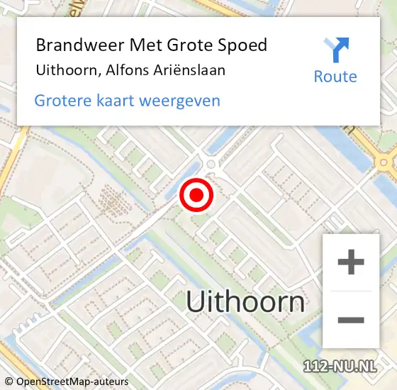 Locatie op kaart van de 112 melding: Brandweer Met Grote Spoed Naar Uithoorn, Alfons Ariënslaan op 27 december 2021 13:16