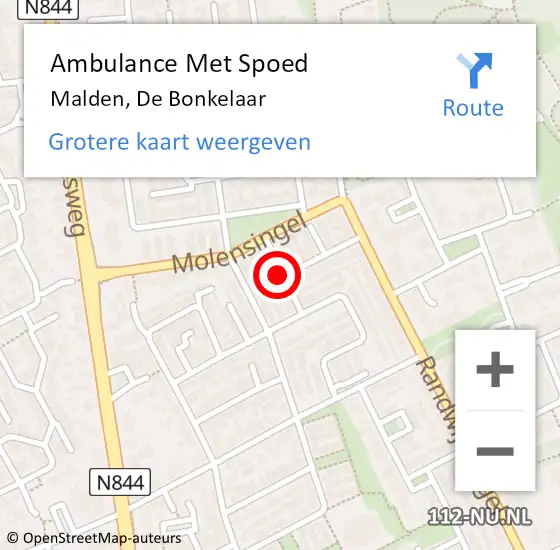 Locatie op kaart van de 112 melding: Ambulance Met Spoed Naar Malden, De Bonkelaar op 27 december 2021 13:48